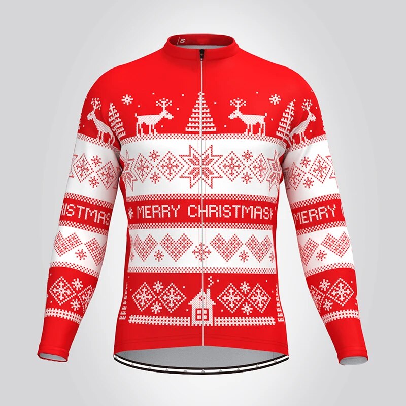 Christmas Long Sleeve Cycling Jersey Winter Fleece Wool