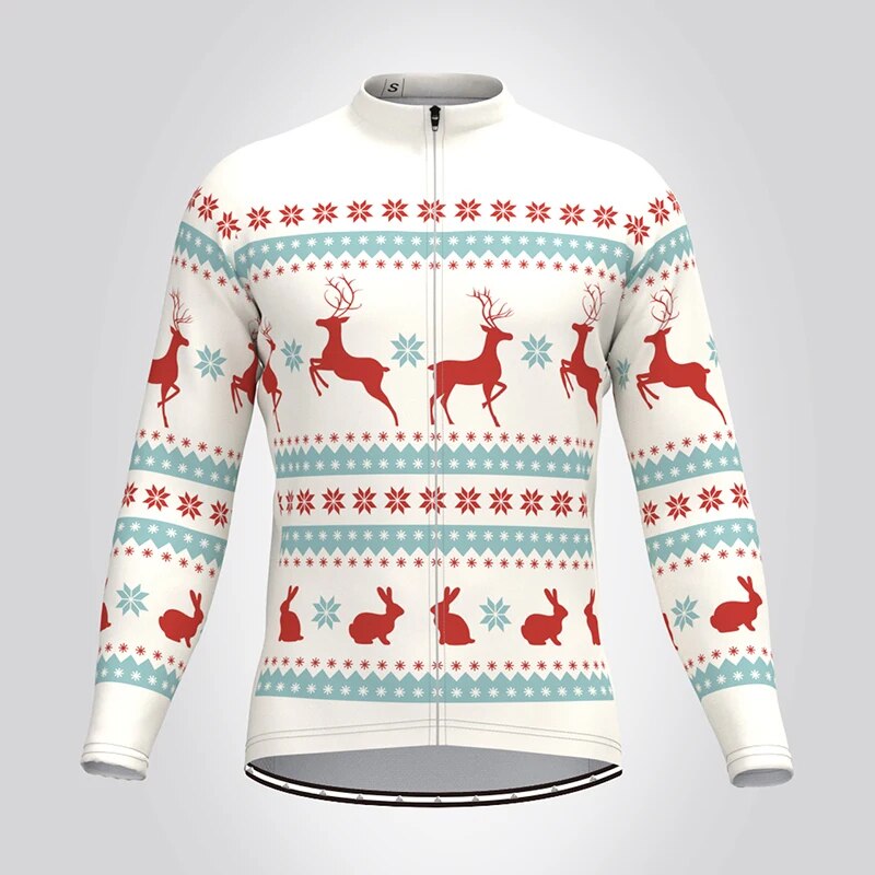 Christmas Long Sleeve Cycling Jersey Winter Fleece Wool