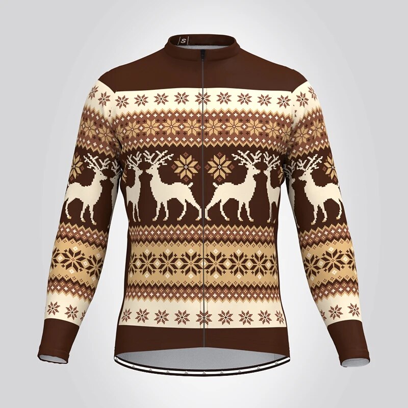 Christmas Long Sleeve Cycling Jersey Winter Fleece Wool