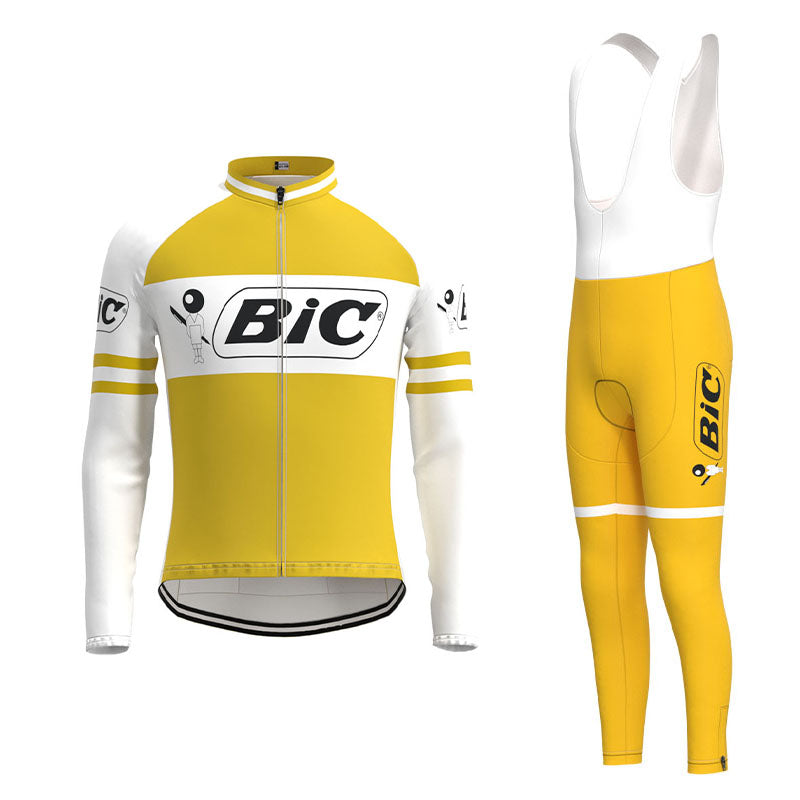 BIC Yellow Retro Cycling Jersey Long Set (With Fleece Option)