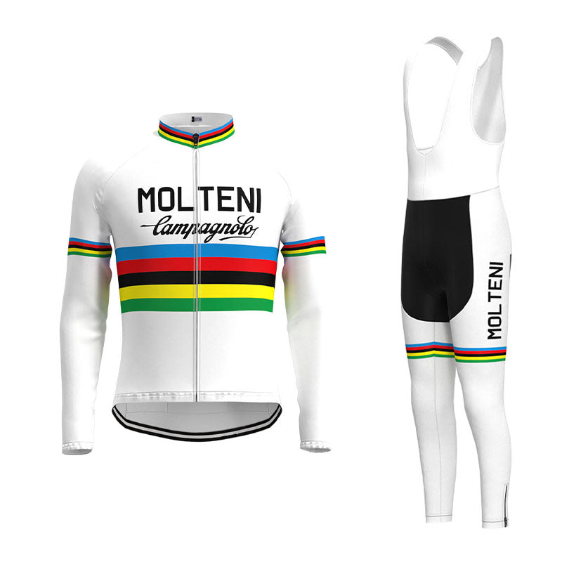 Molteni White Retro Cycling Jersey Long Set (With Fleece Option)