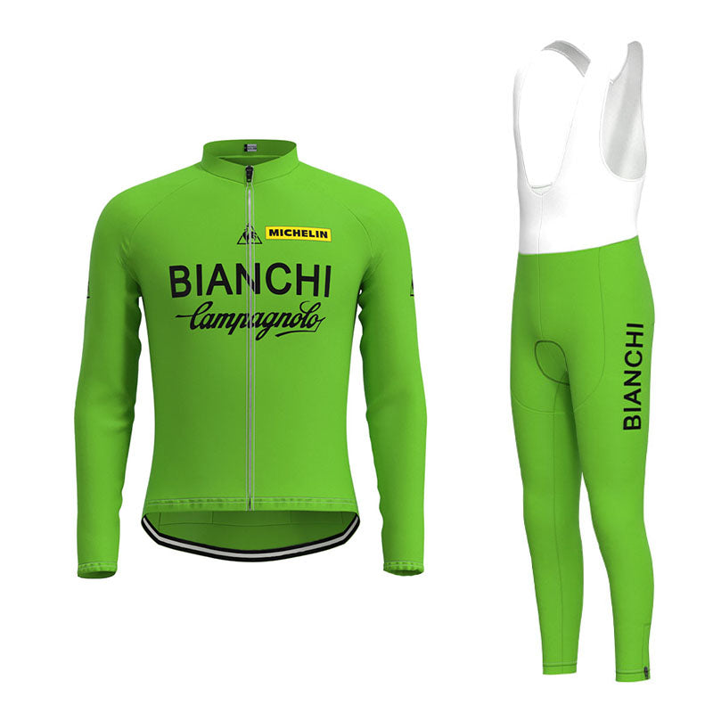 BIANCHI Grøn Retro cykeltrøje Langærmet jakkesæt