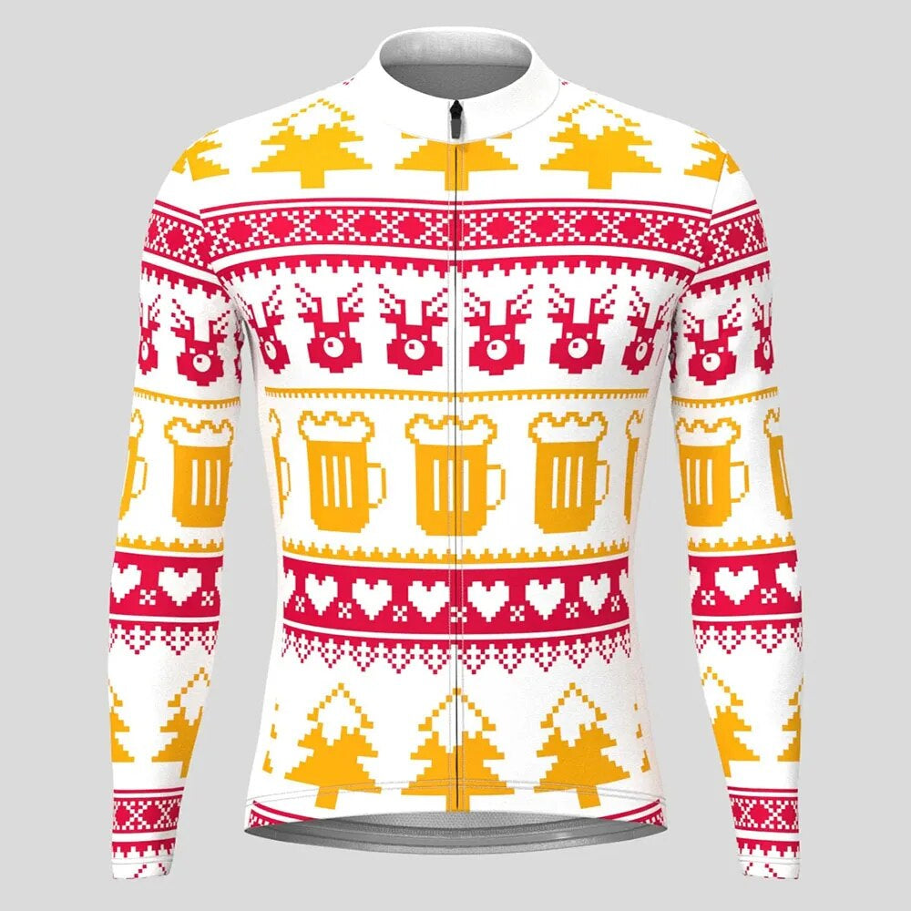 Christmas Long Sleeve Cycling Jersey Winter Fleece Wool