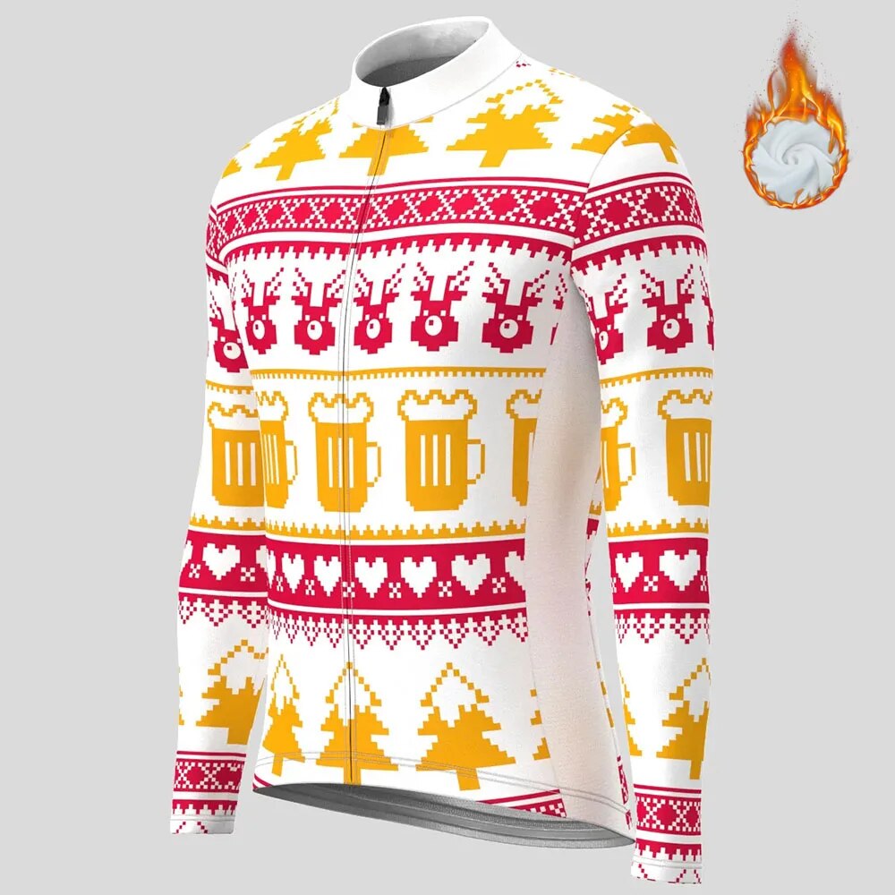 Christmas Long Sleeve Cycling Jersey Winter Fleece Wool