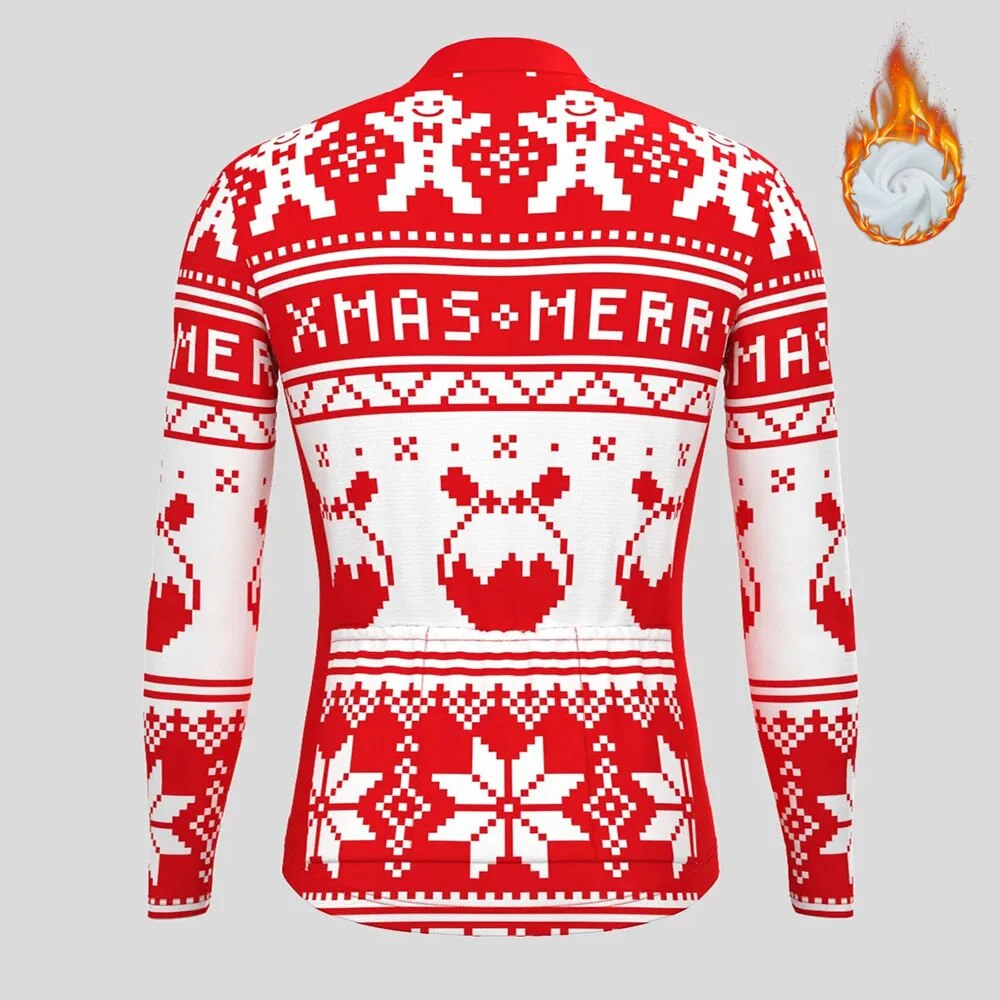 Christmas Long Sleeve Cycling Jersey Winter Fleece Wool