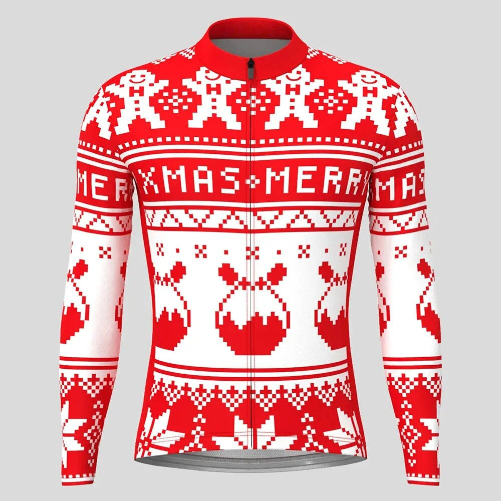 Christmas Long Sleeve Cycling Jersey Winter Fleece Wool