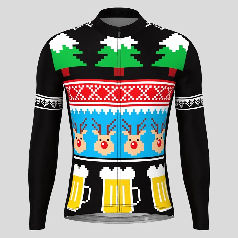 Christmas Long Sleeve Cycling Jersey Winter Fleece Wool