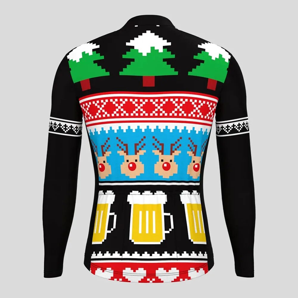 Christmas Long Sleeve Cycling Jersey Winter Fleece Wool