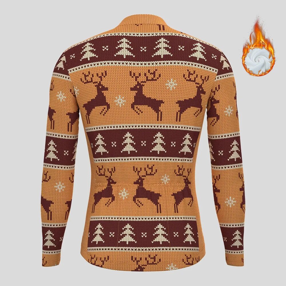 Christmas Long Sleeve Cycling Jersey Winter Fleece Wool
