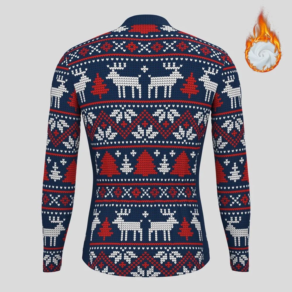 Christmas Long Sleeve Cycling Jersey Winter Fleece Wool