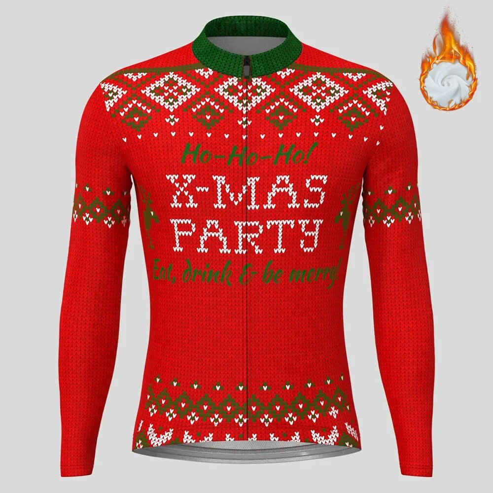 Christmas Long Sleeve Cycling Jersey Winter Fleece Wool