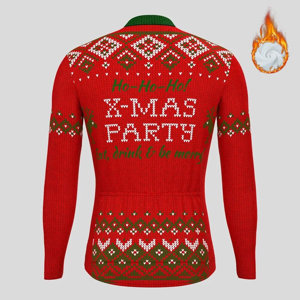 Christmas Long Sleeve Cycling Jersey Winter Fleece Wool