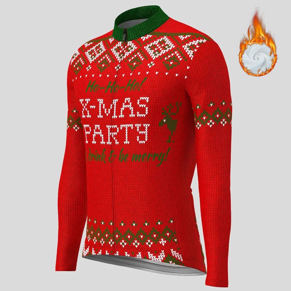 Christmas Long Sleeve Cycling Jersey Winter Fleece Wool