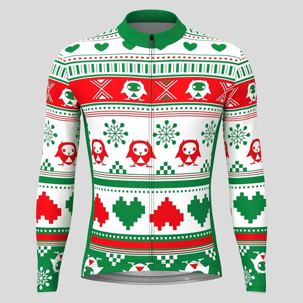 Christmas Long Sleeve Cycling Jersey Winter Fleece Wool