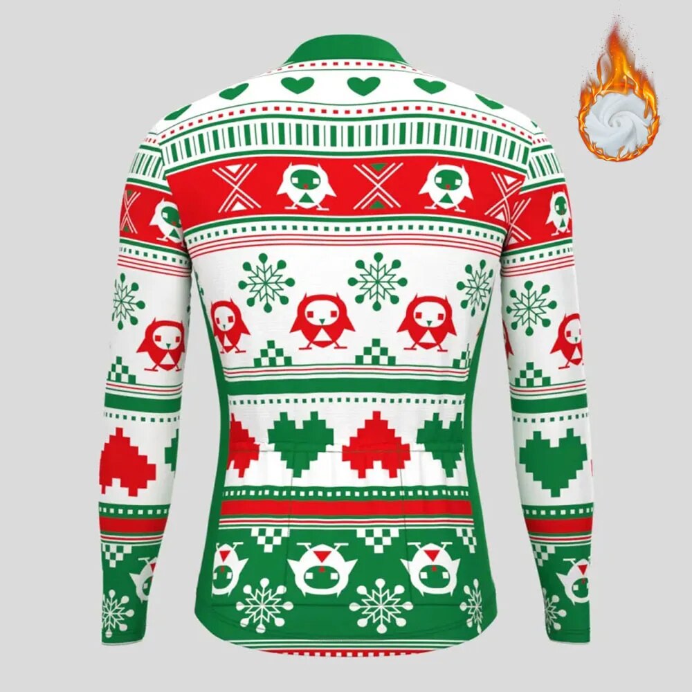 Christmas Long Sleeve Cycling Jersey Winter Fleece Wool