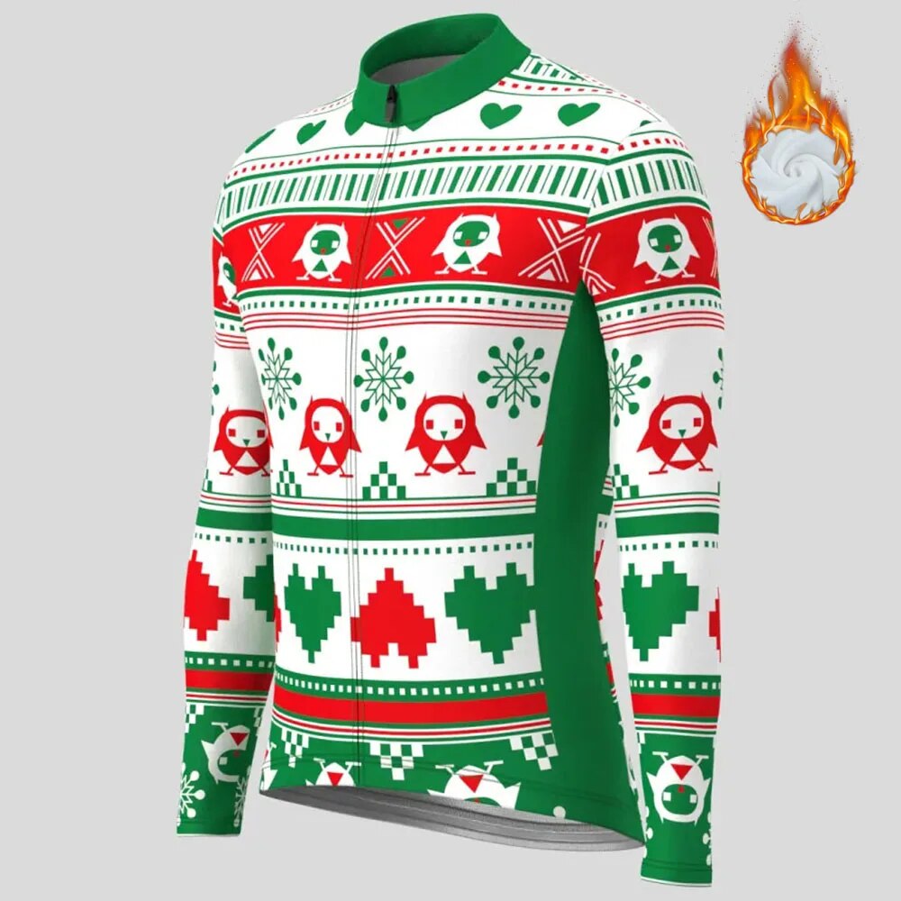 Christmas Long Sleeve Cycling Jersey Winter Fleece Wool
