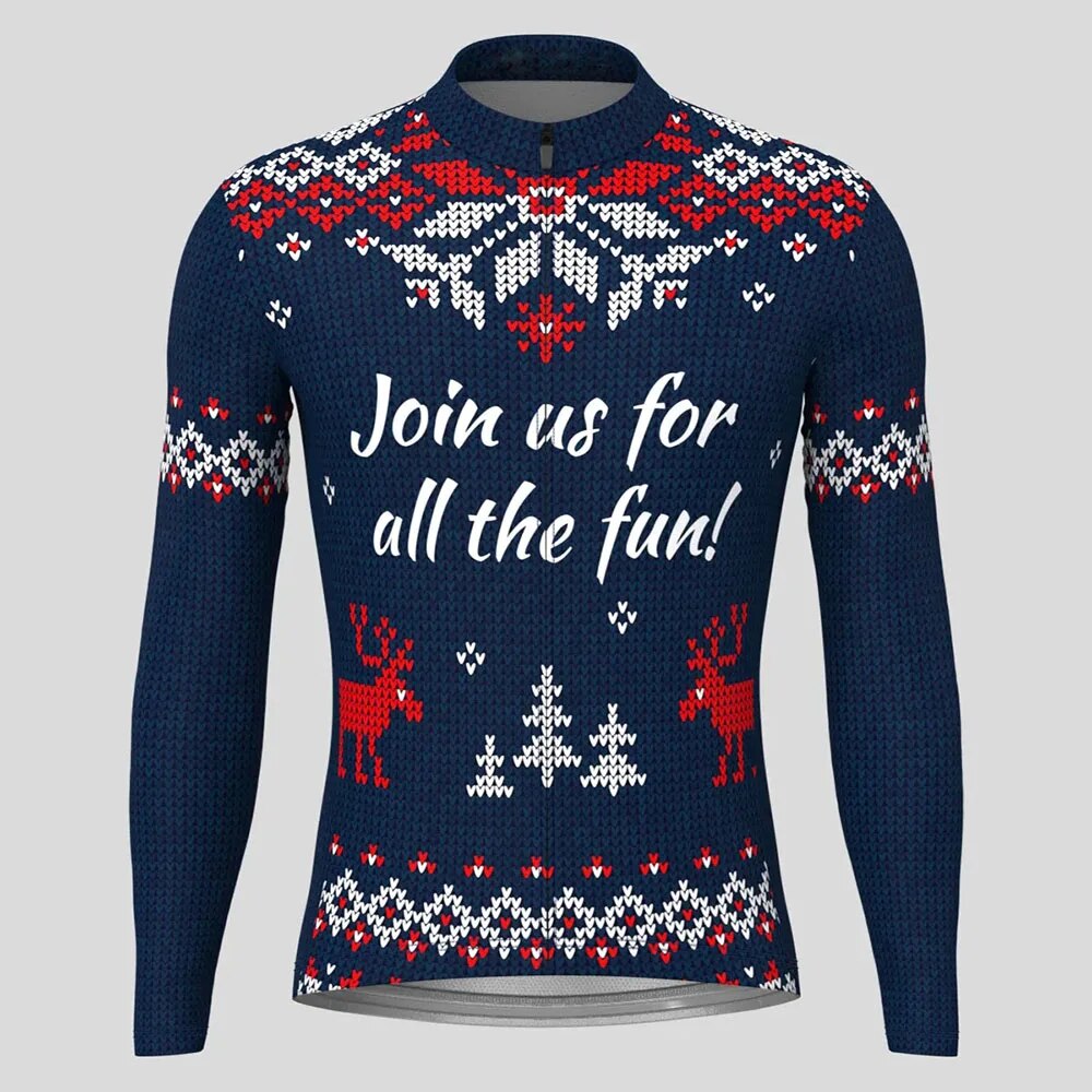 Christmas Long Sleeve Cycling Jersey Winter Fleece Wool
