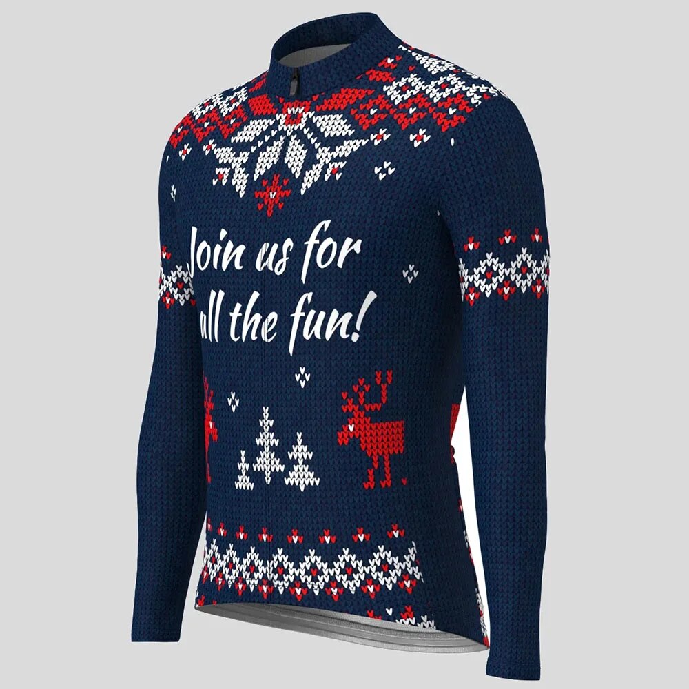 Christmas Long Sleeve Cycling Jersey Winter Fleece Wool