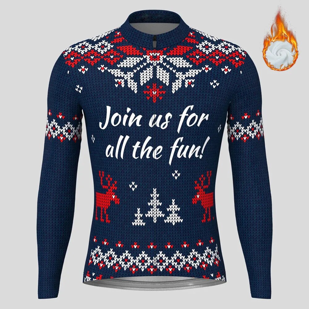 Christmas Long Sleeve Cycling Jersey Winter Fleece Wool