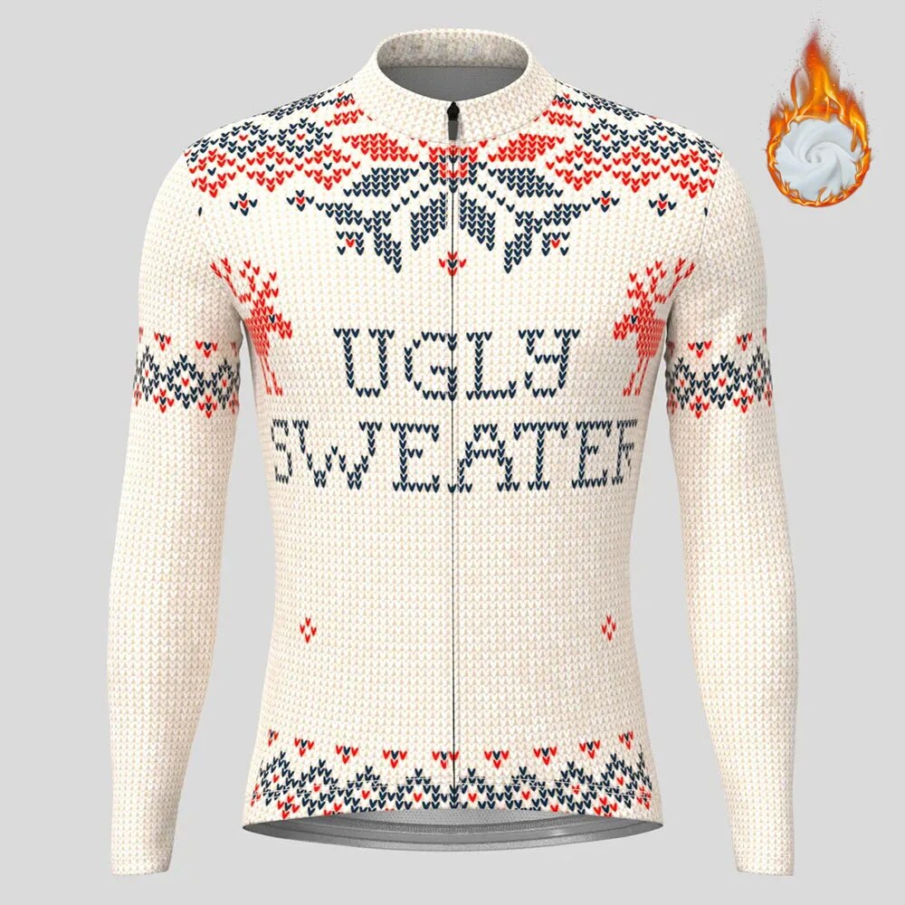 Christmas Long Sleeve Cycling Jersey Winter Fleece Wool