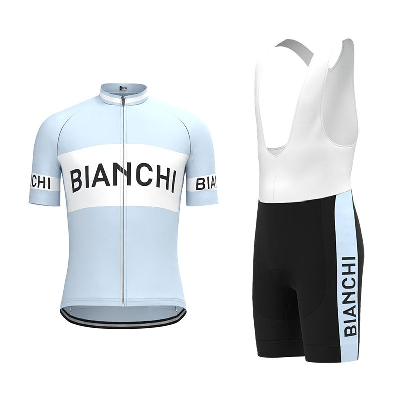 BIANCHI Grey blue Retro Cycling Jersey Short sleeve suit