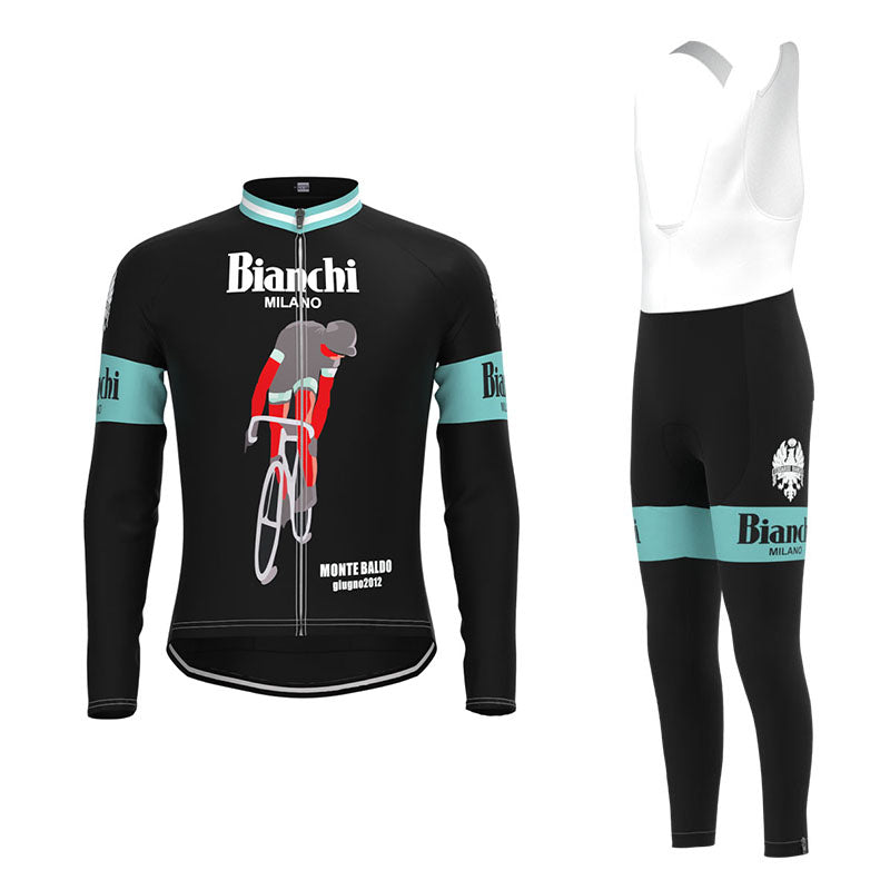 BIANCHI Sort Retro cykeltrøje Langærmet jakkesæt