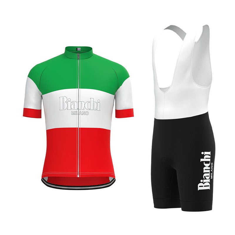 BIANCHI GREEN And Red Retro Cycling Jersey Short sleeve suit