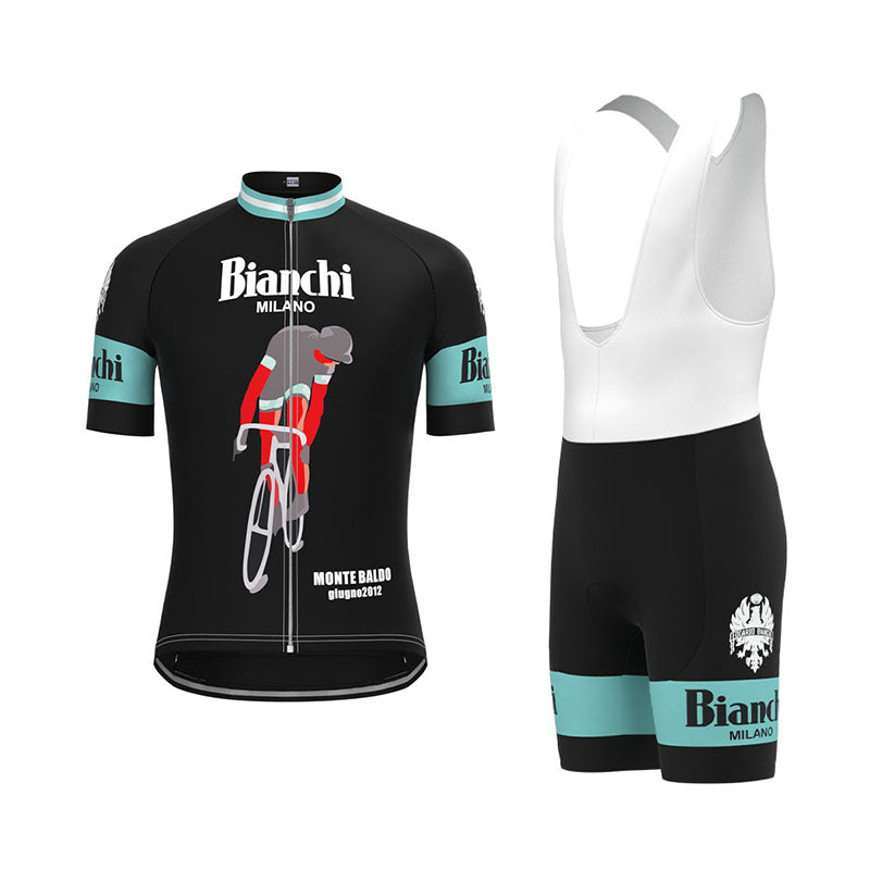 BIANCHI Black Retro Cycling Jersey Short sleeve suit