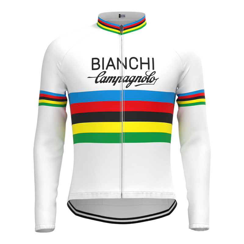 BIANCHI White Retro Cycling Jersey Long sleeved suit
