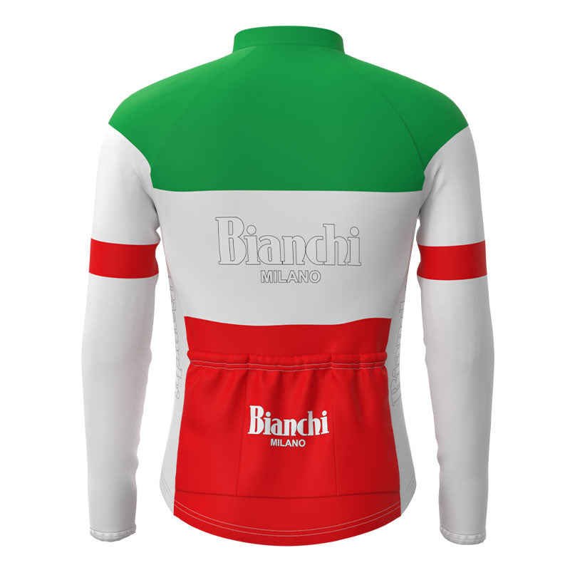 BIANCHI Grøn Rød Retro Cykeltrøje Langærmet jakkesæt