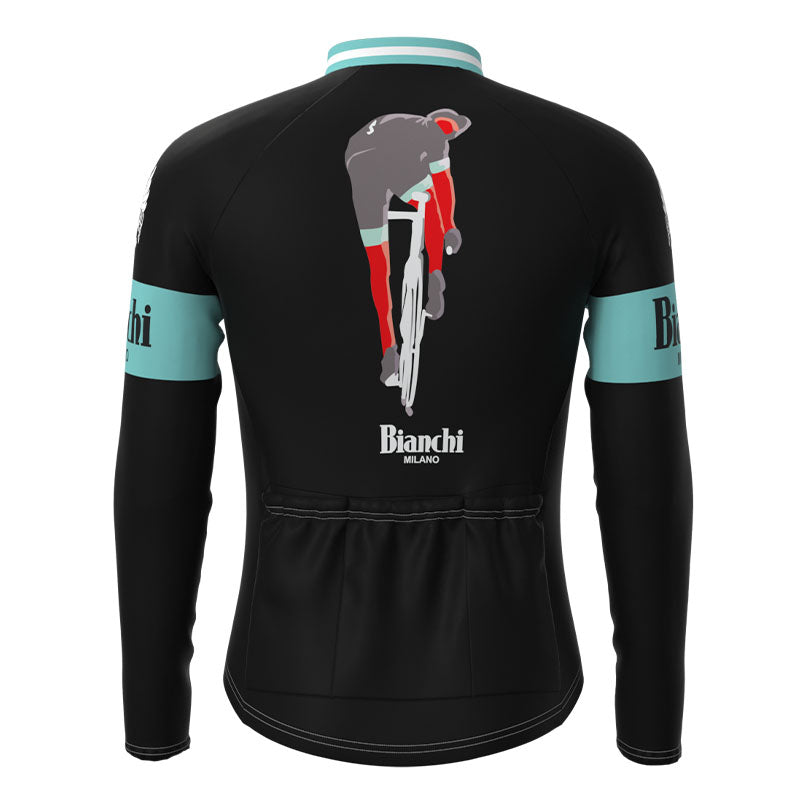 BIANCHI Sort Retro cykeltrøje Langærmet jakkesæt