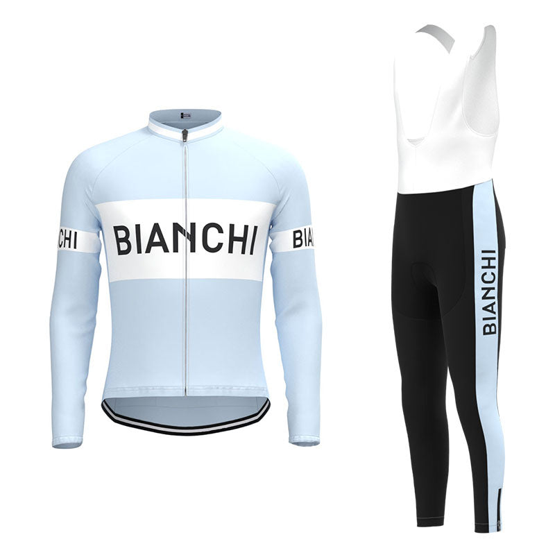 BIANCHI Gråblå Retro cykeltrøje Langærmet jakkesæt