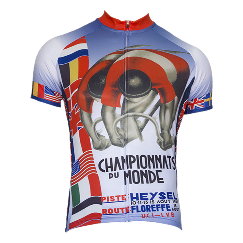 CHAMPIONNATS MONDE Blå Retro cykeltrøje Kortærmet