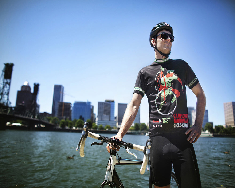 CHAMPIONNATS MONDE Blå Retro cykeltrøje Kortærmet