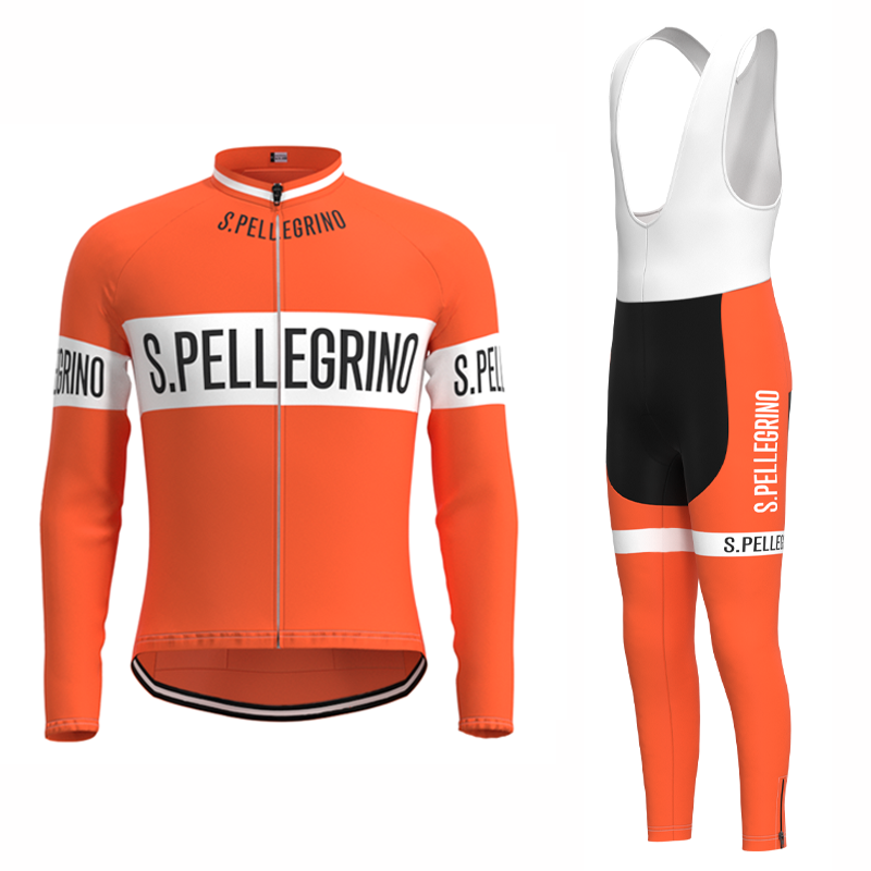 SALE-San Pellegrino Retro Cycling Jersey Long sleeved suit