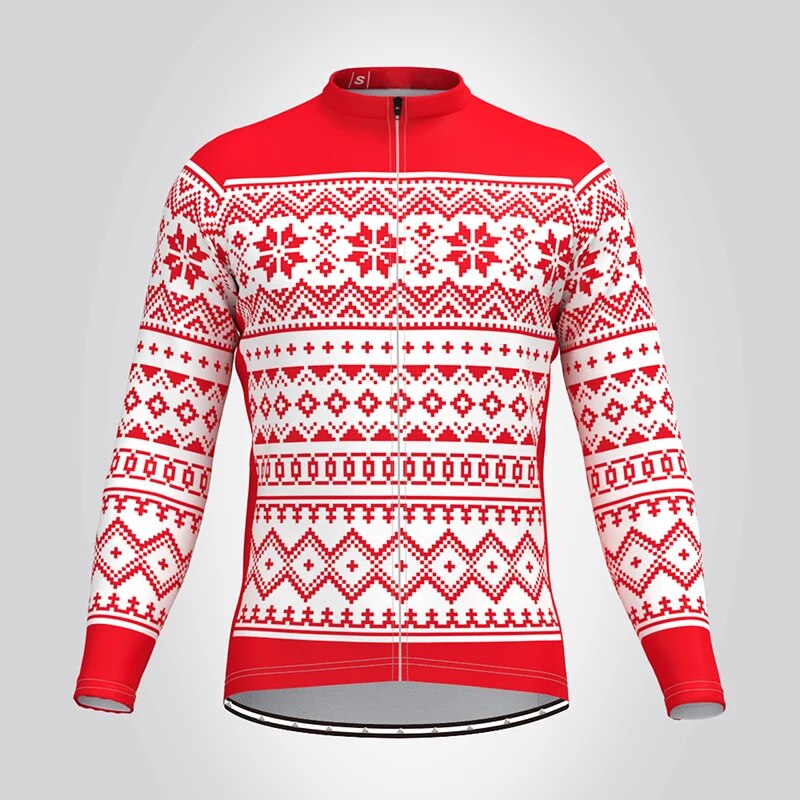 Christmas Long Sleeve Cycling Jersey Winter Fleece Wool