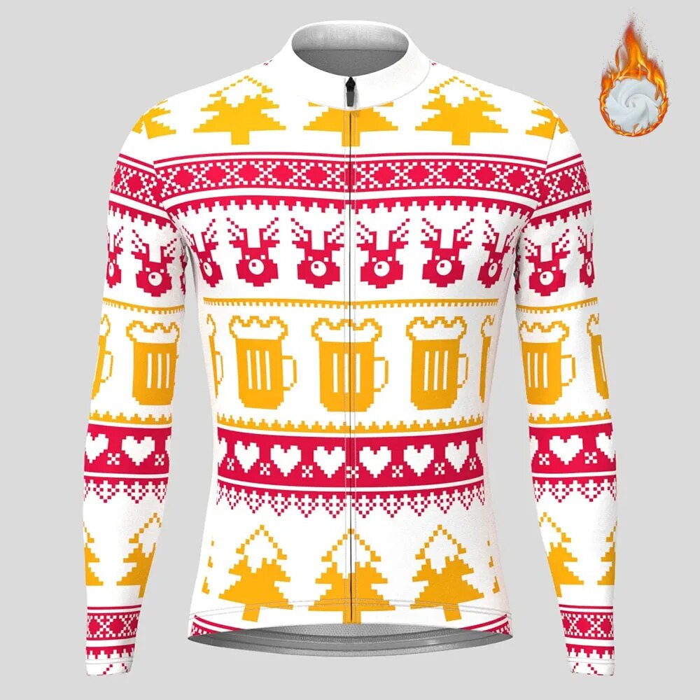 Christmas Long Sleeve Cycling Jersey Winter Fleece Wool