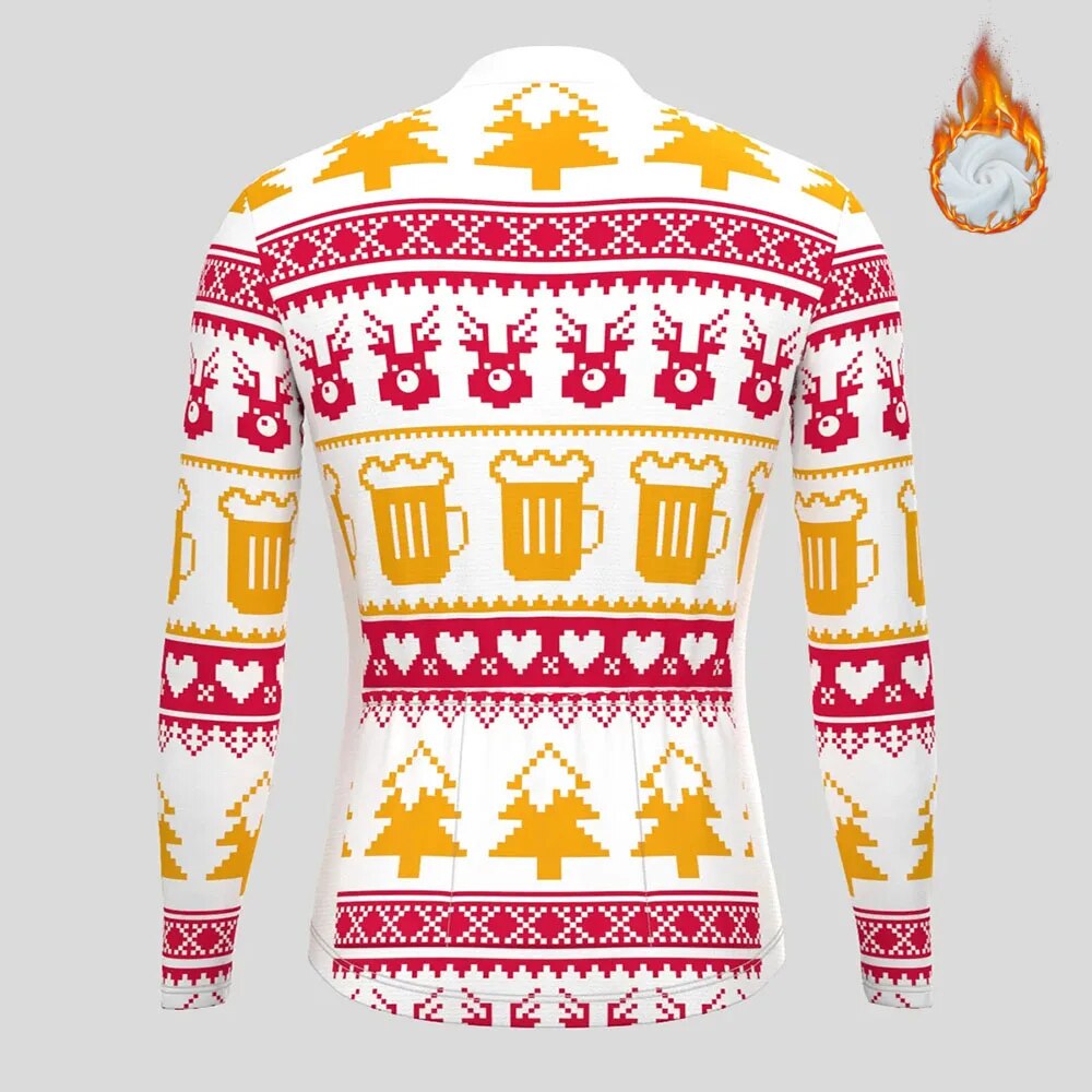 Christmas Long Sleeve Cycling Jersey Winter Fleece Wool