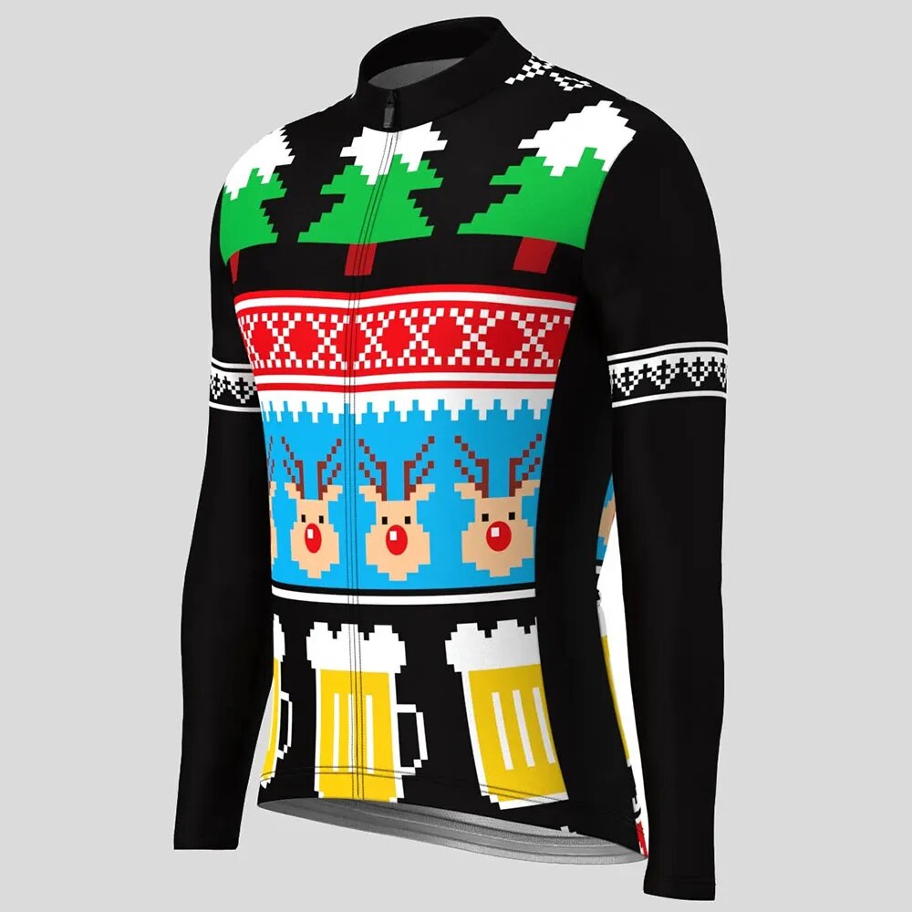 Christmas Long Sleeve Cycling Jersey Winter Fleece Wool