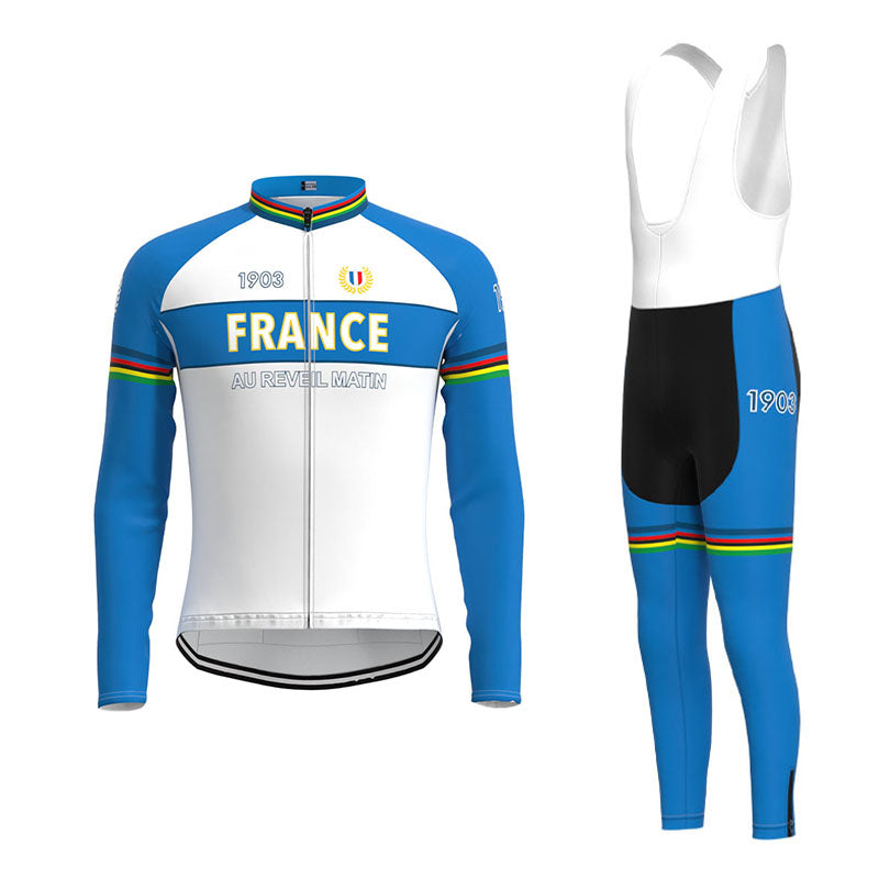 FRANCE Cycling Team Retro Cycling Jersey Long Set (With Fleece Option)